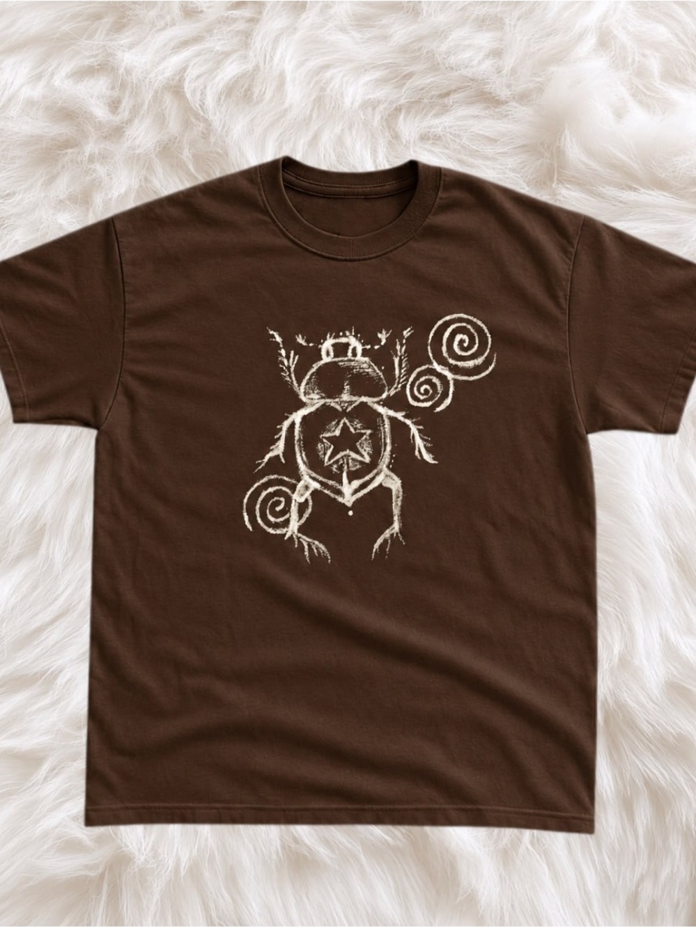 Gildan Brown Short Sleeve Tee with Cream Bug Graphic